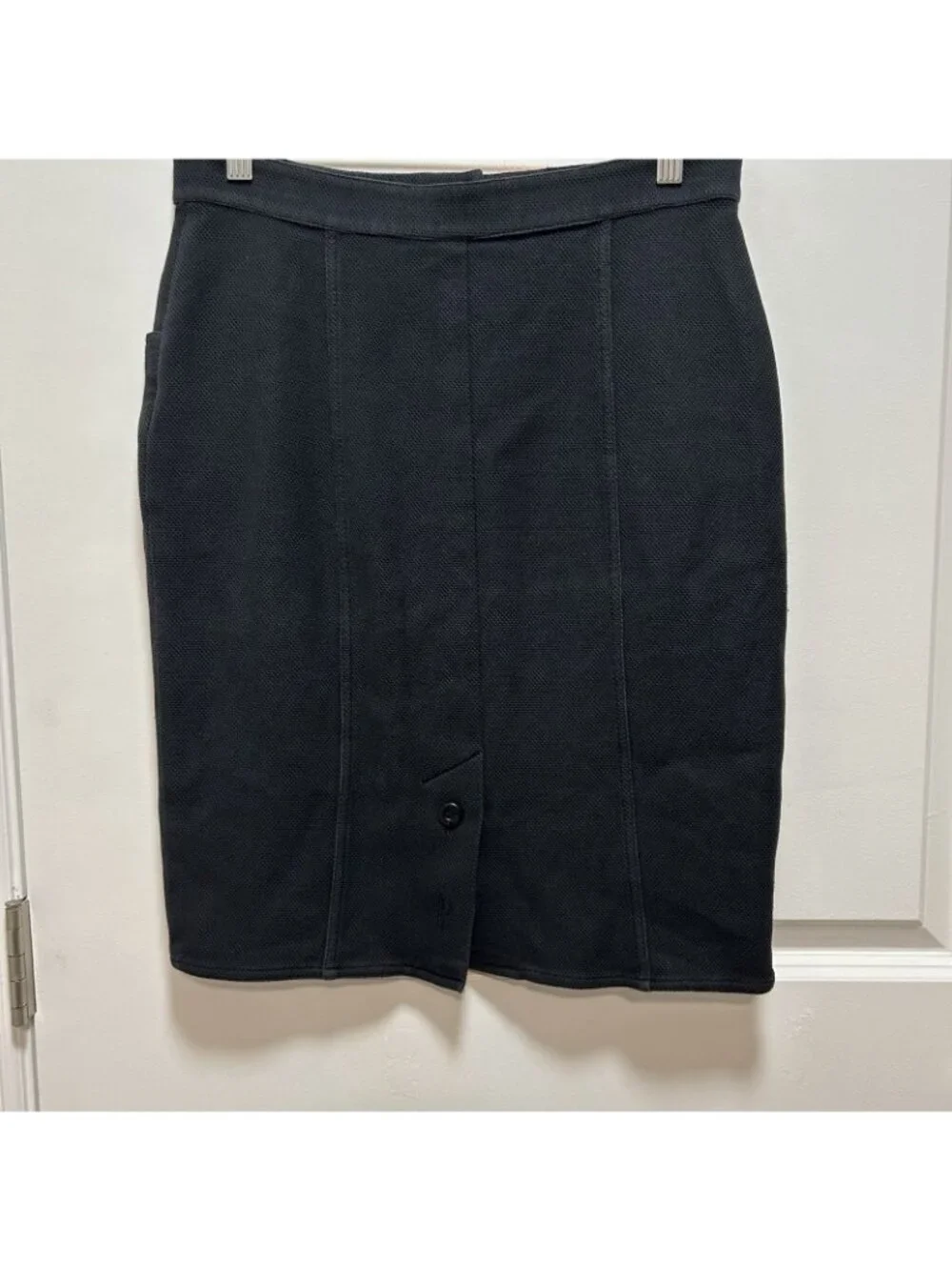 Chanel Vintage Linen Blend Wool Button Front Pencil Skirt Buttons Pocket Small